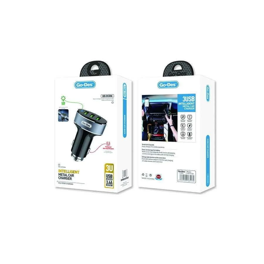 Go Des GD-CC206 3 Usb Led Lighted Metal Car Charger Head 3.6A - Image 2