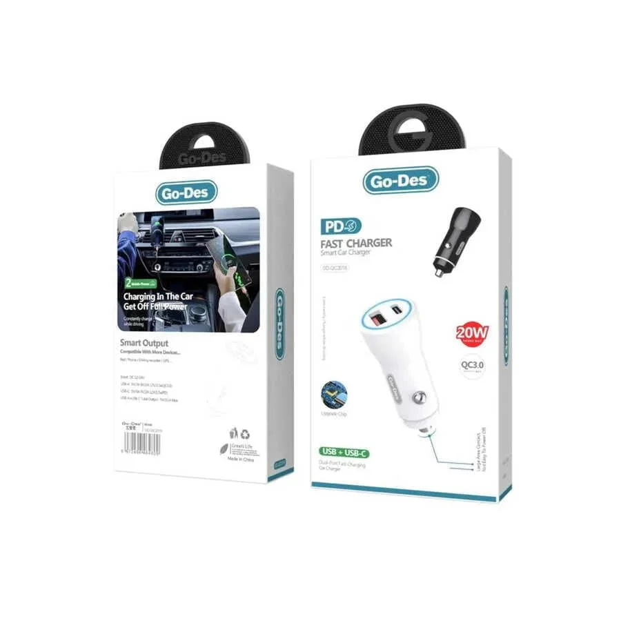 Go Des GD-QC2016 Fast Charge Dual Port PD Car Charger 20W Max - Image 2