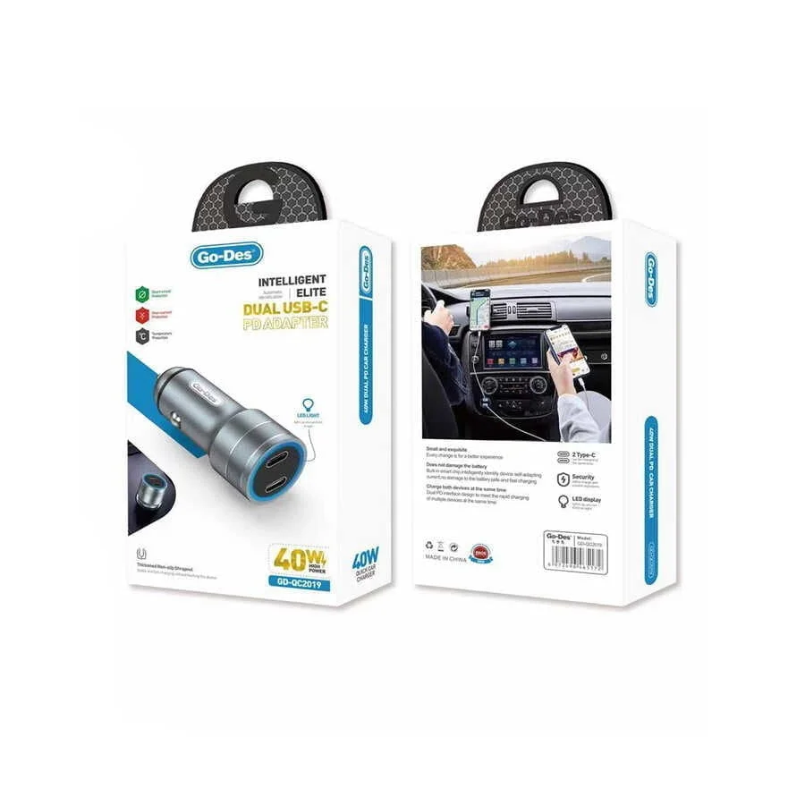 Go des GD-Qc2019 Double PD Output Metal Vehicle Charging Head LED Light 40W - Image 2