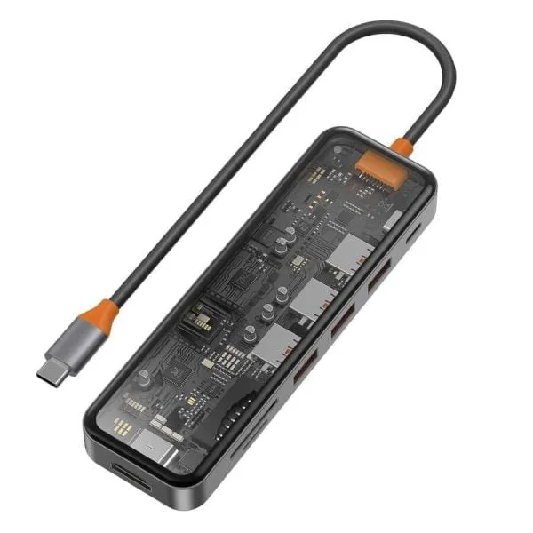 Wiwu CB007 Cyber ​​7 in 1 Type-C Hub 10W Charging Supported Transparent Looking Sd Card-Hdmi-Usb Reproductive