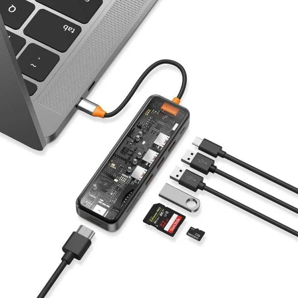 Wiwu CB007 Cyber ​​7 in 1 Type-C Hub 10W Charging Supported Transparent Looking Sd Card-Hdmi-Usb Reproductive - Image 3