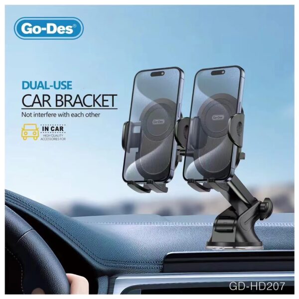 Go-Des GD-HD207 Dual Phone Holder Car Bracket - Image 2